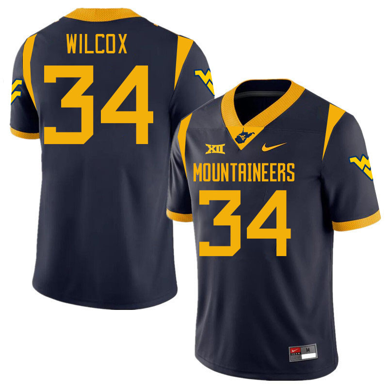 #34 Avery Wilcox West Virginia Mountaineers College 2024 New Uniforms Football Jerseys Stitched Sale-Navy